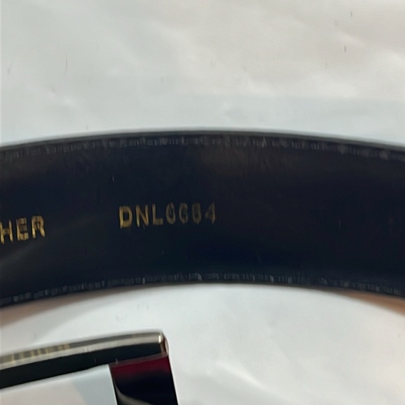 BLACK LEATHER PLAIN Belt 37-41” DNL6664 brushed silver square buckle career men - Picture 3 of 8